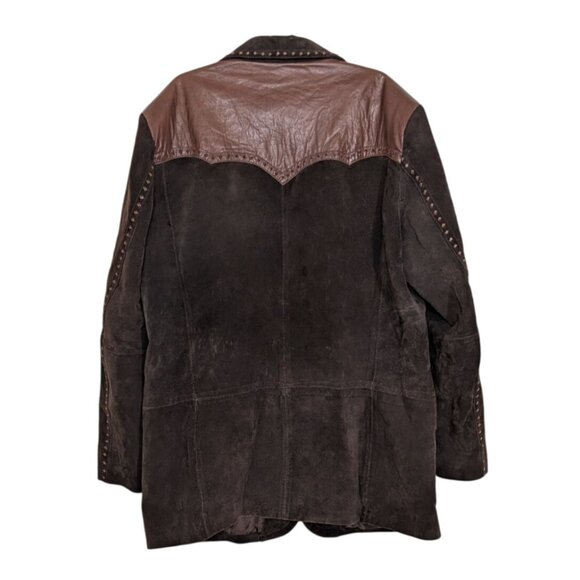 Cripple Creek Leather Jacket Mens Size Large Brown Western Lined 2 Button - Picture 8 of 13